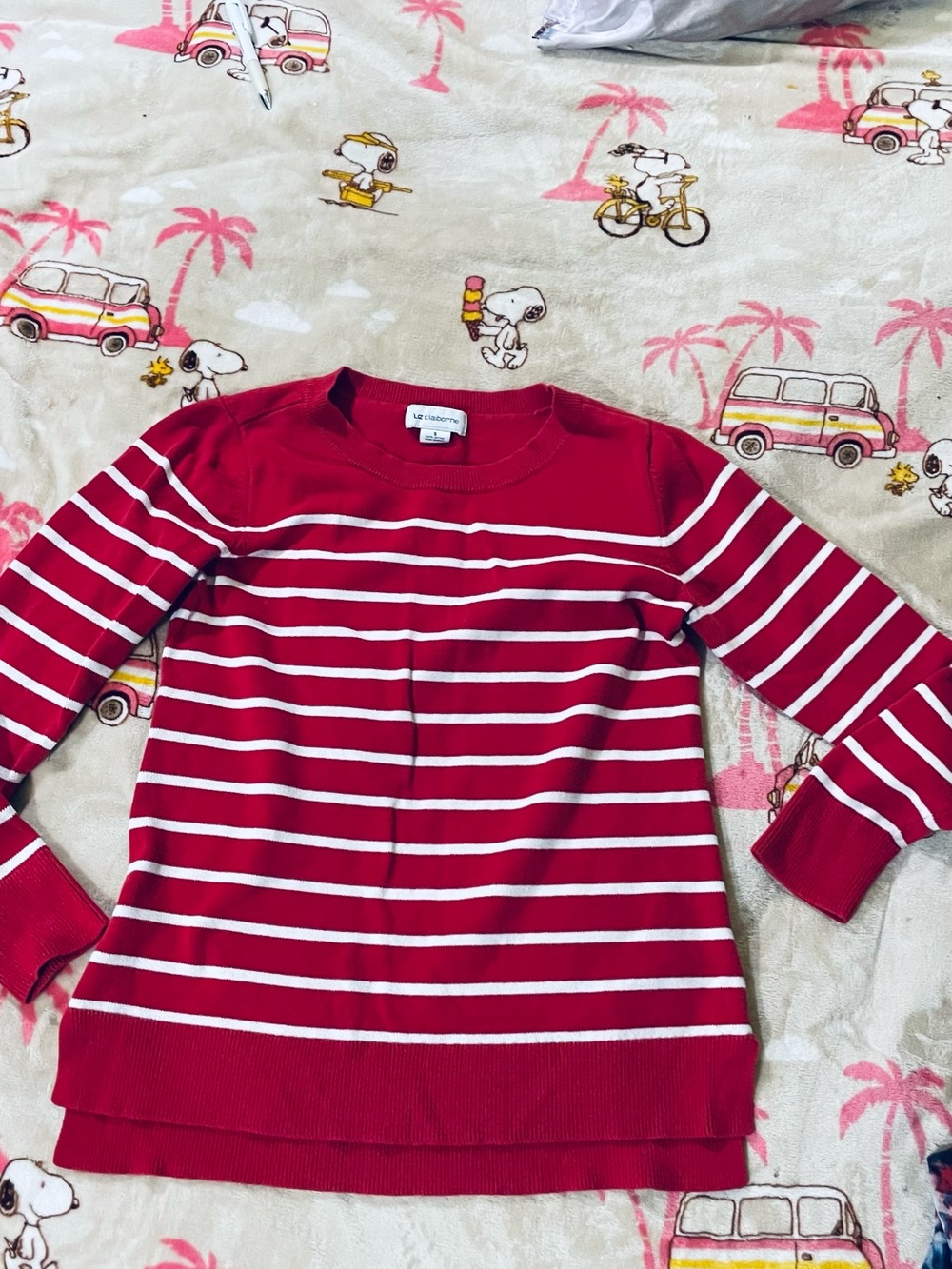 Liz Claiborne Red and White Striped Crewneck Sweater